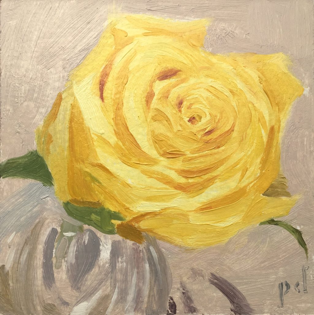 Yellow Rose in Cut Glass oil painting copyright 2018 by Peter Dickison
