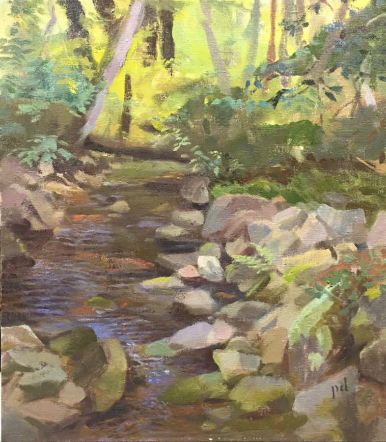 As Water Slips Downstream oil painting copyright 2021 by Peter Dickison