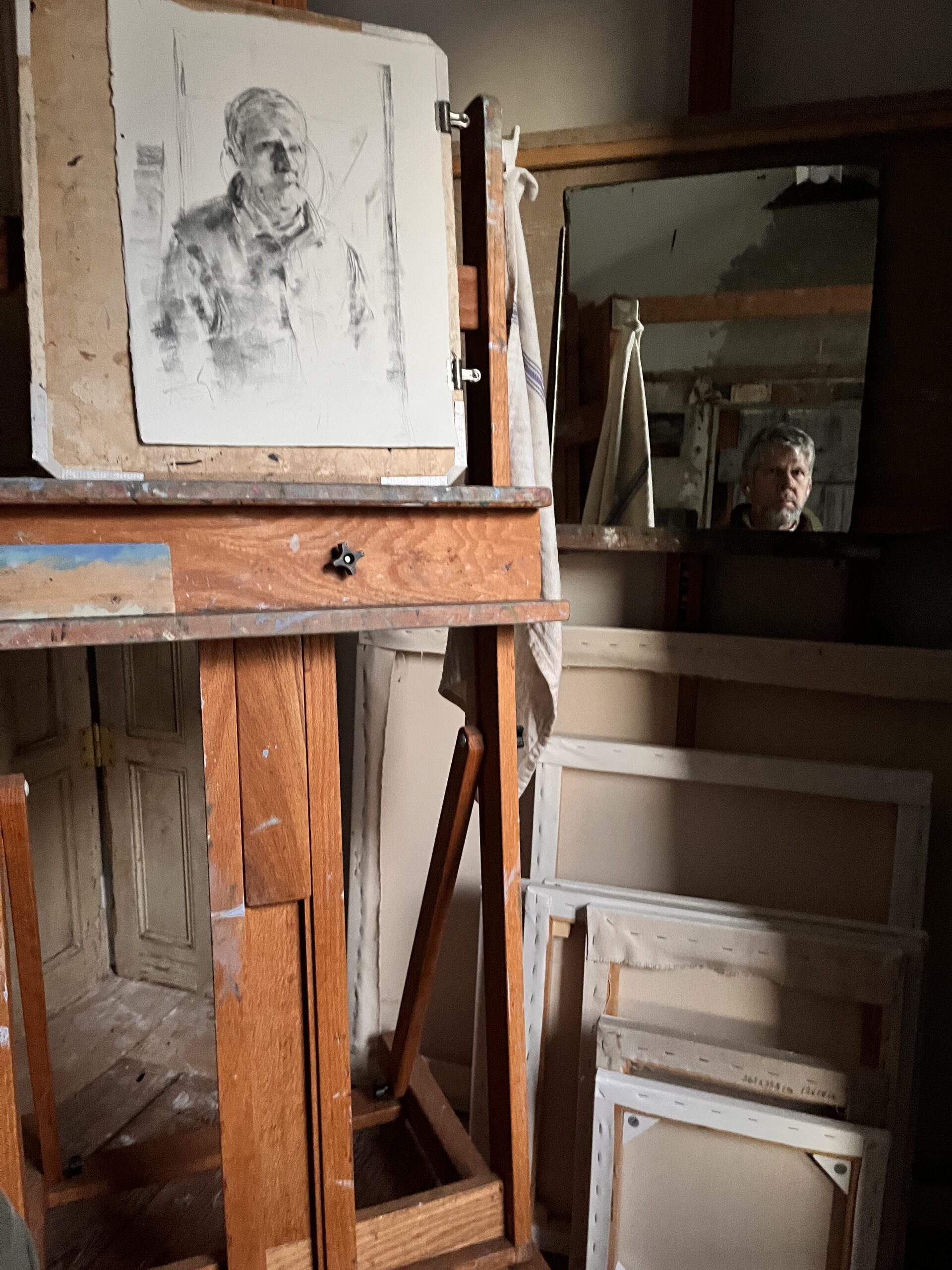 Studio self portrait setup. Copyright 2026 by Peter Dickison.